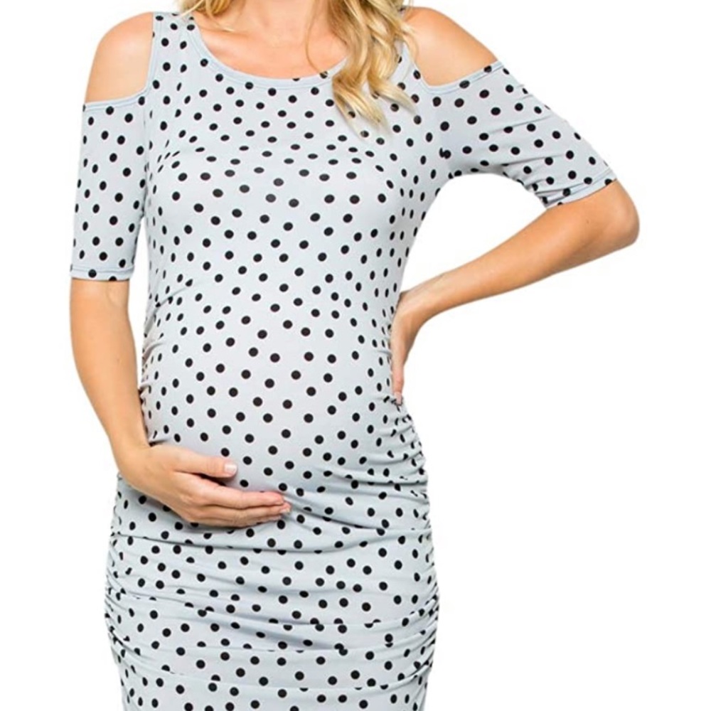 My bump poke a dot cold shoulder maternity dress